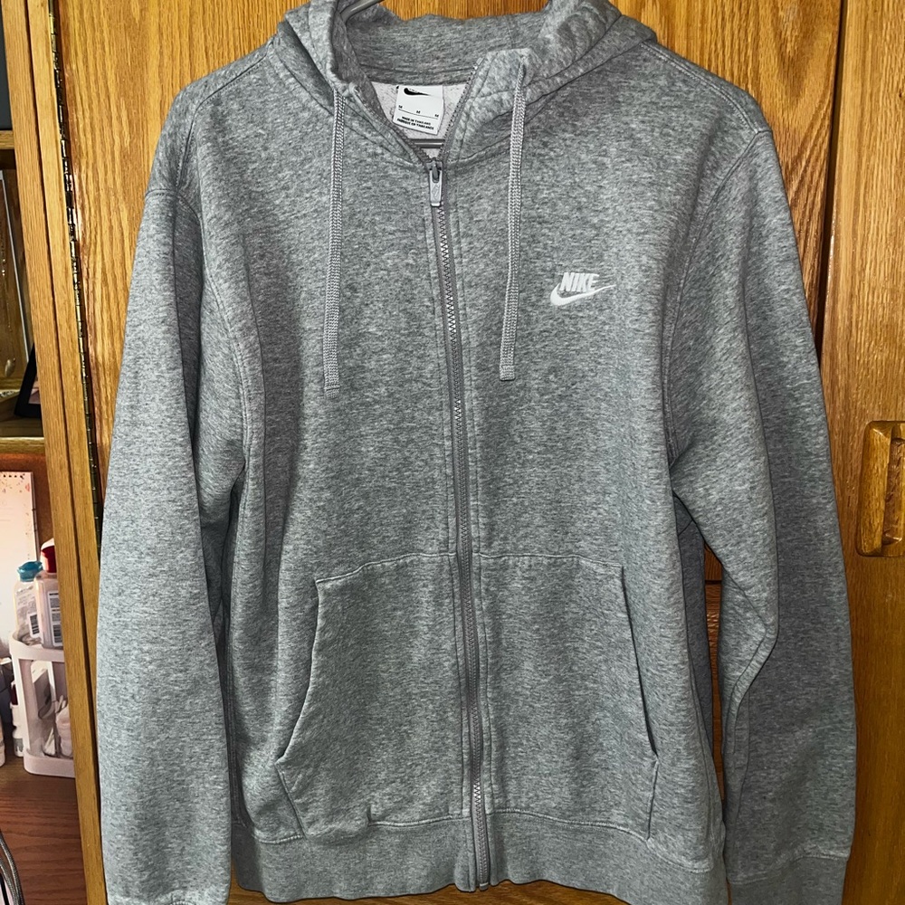 Nike Light Gray Zip Hoodie with White Logo
